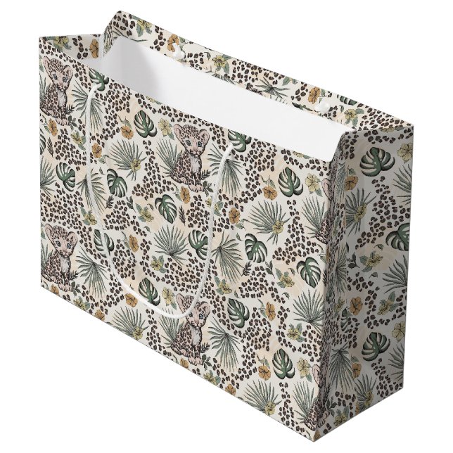Grand Sac Cadeau Leopard Safari Kids Floral Jungle Pattern (Devant Angle)