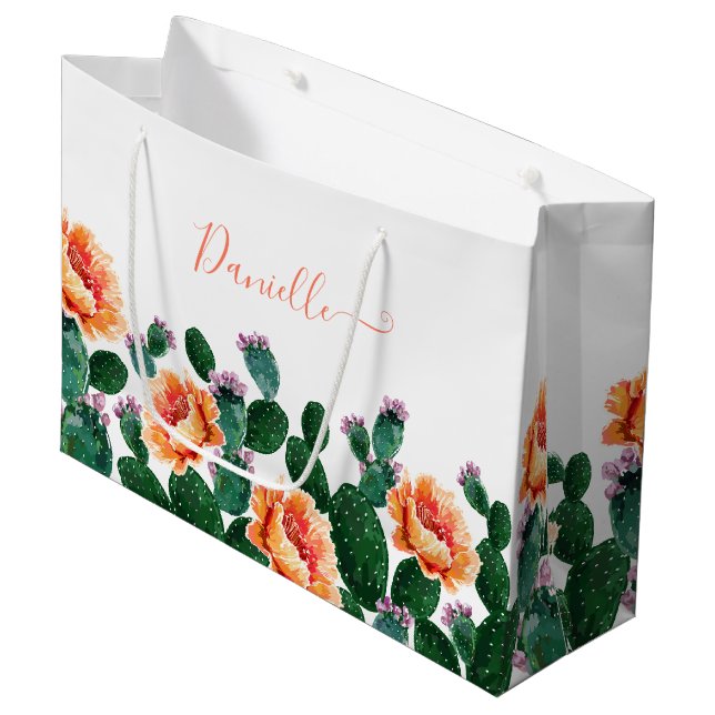 Grand Sac Cadeau Les cactus fleurissent (Devant Angle)