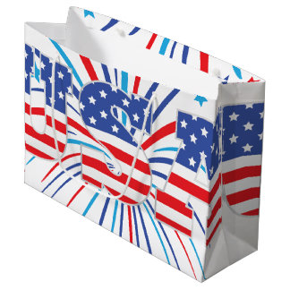 Grand Sac Cadeau Les Etats-Unis avec les feux d'artifice blancs et
