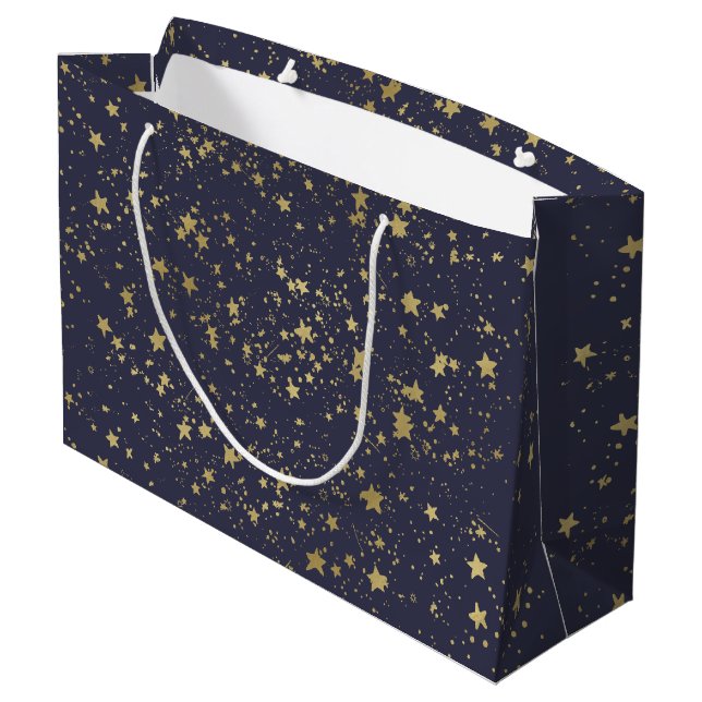 Grand Sac Cadeau Les étoiles bleues de la Marine d'or (Dos Angle)