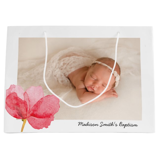 Grand Sac Cadeau Les fleurs d'aquarelles appréhendent le baptême (Devant)