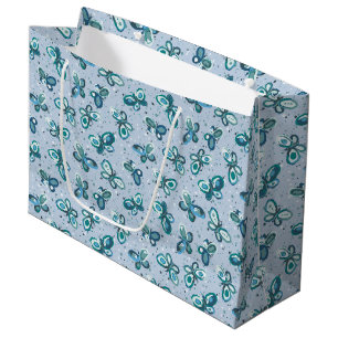 Grand Sac Cadeau Les papillons Doodle Bugs - bleu - motif sans soud