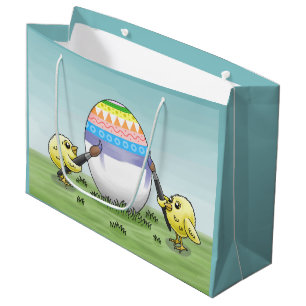 Grand Sac Cadeau Les poules peignent un beau œuf de Pâques