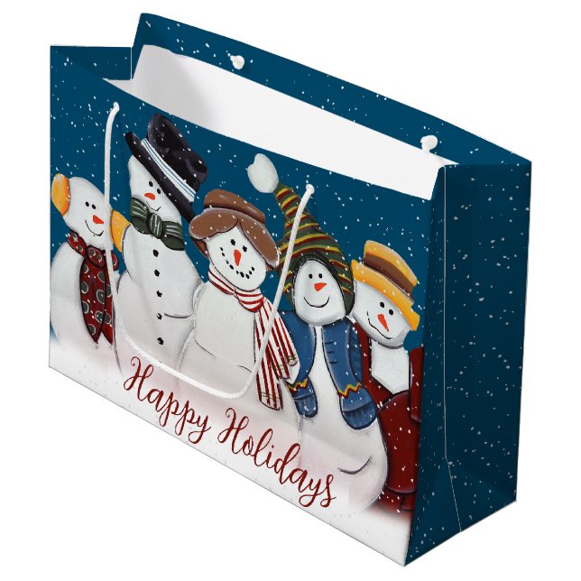 Grand Sac Cadeau Les Snowmen De Noël Dans Les Flèches De Neige (Devant Angle)