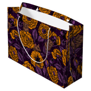 Grand Sac Cadeau Les souris font la fête en orange et violet