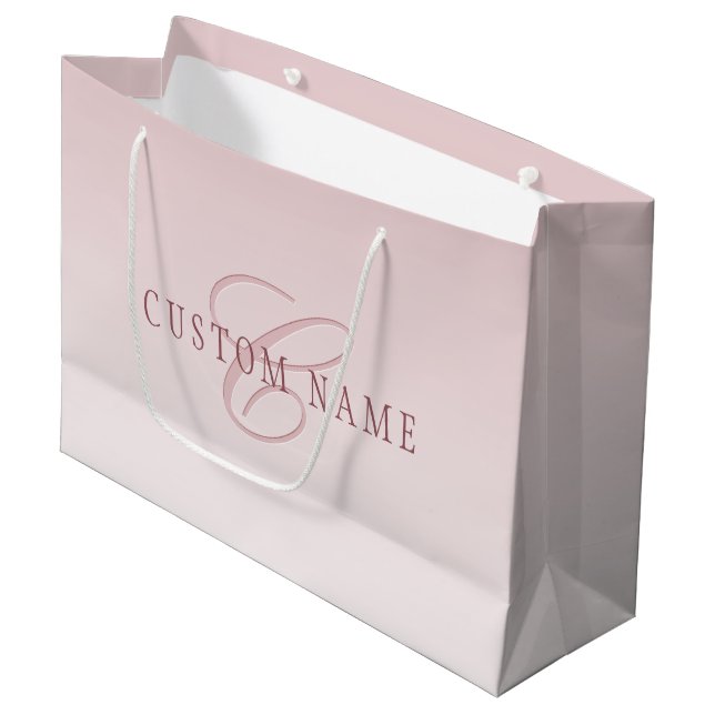 Grand Sac Cadeau Lettre Élégante & Monogramme | Rose Ombré (Devant Angle)