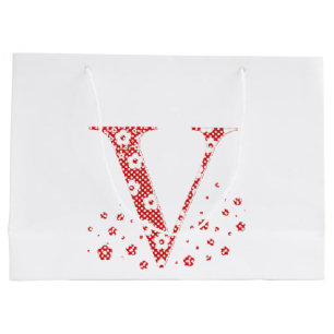 Grand Sac Cadeau Lettre Motif aux fleurs V(rouge)