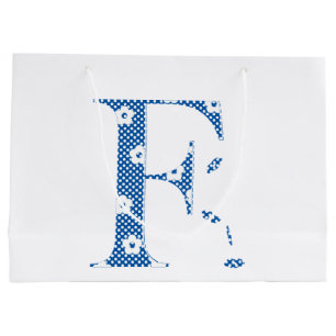 Grand Sac Cadeau LETTRE Motif Fleur F(bleu)