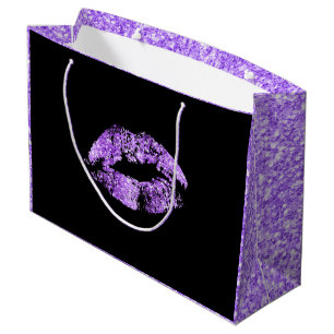 Grand Sac Cadeau Lèvres à Parties scintillant violette
