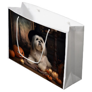 Grand Sac Cadeau Lhasa Apso Citrouille Halloween effrayant