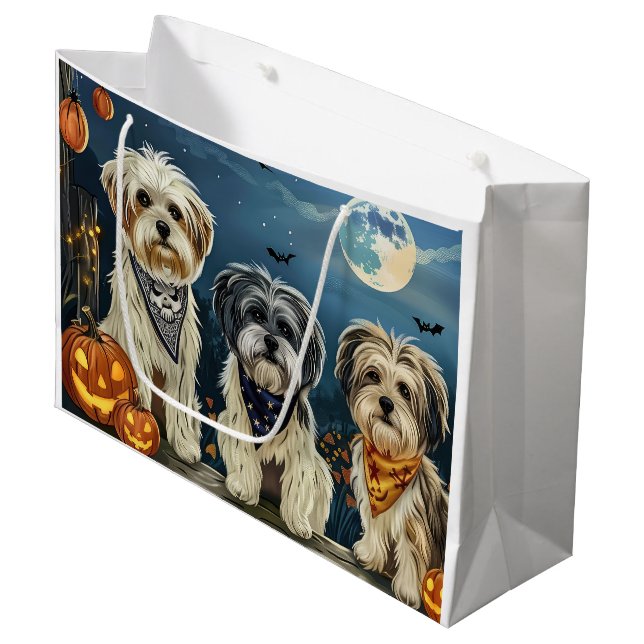 Grand Sac Cadeau Lhasa Apso Halloween Éffrayant (Devant Angle)