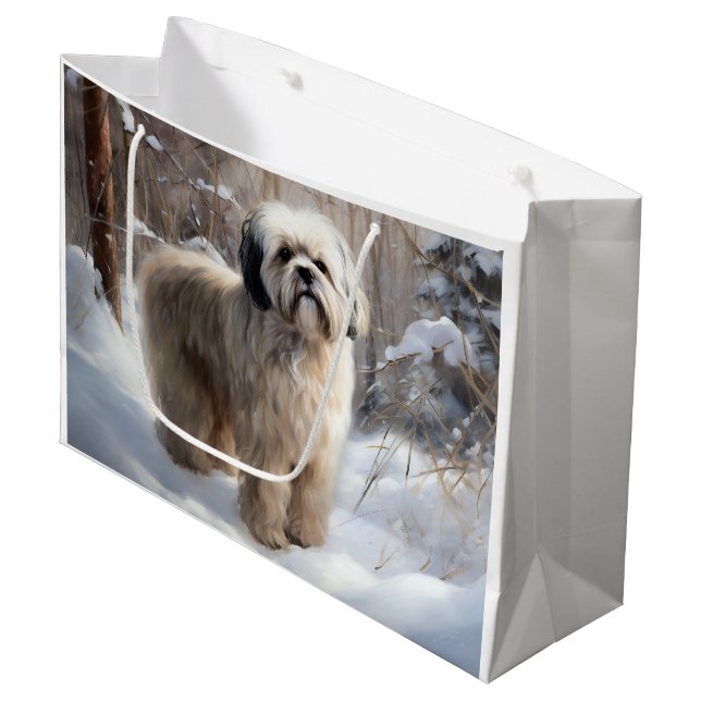 Grand Sac Cadeau Lhasa Apso Qu'il neige Noël (Devant Angle)
