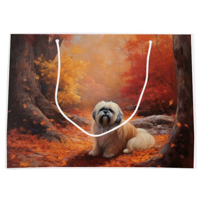 Grand Sac Cadeau Lhassa Apso à l'automne Leaves automne Inspire (Devant)