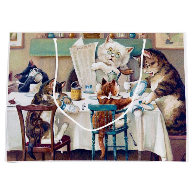 Grand Sac Cadeau L'heure du petit-déjeuner des chats, Louis Wain (Devant)
