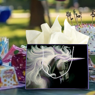 Grand Sac Cadeau Licorne Blanche Élégante Crinière Fluide Fantaisie