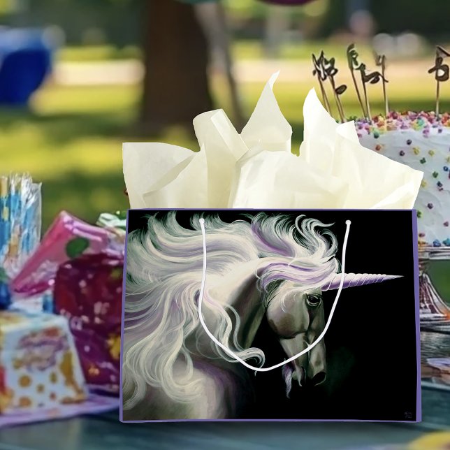 Grand Sac Cadeau Licorne Blanche Élégante Crinière Fluide Fantaisie (Créateur téléchargé)