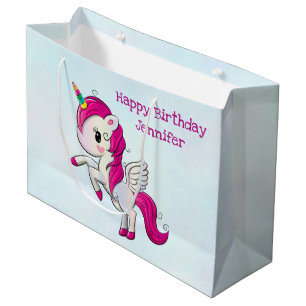 Grand Sac Cadeau Licorne rose mignonne avec des ailes