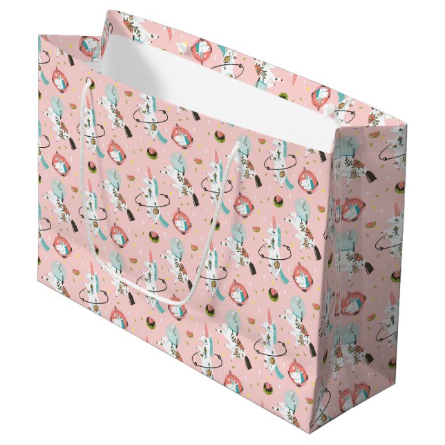 Grand Sac Cadeau Licornes dans le motif de l'espace (Devant Angle)