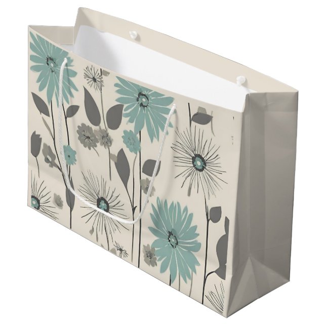 Grand Sac Cadeau Light Blue Daisy Mid Century Modern Floral (Devant Angle)