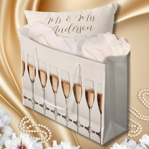 Grand Sac Cadeau Ligne de Lunettes de Champagne Rose Mariage Célébr