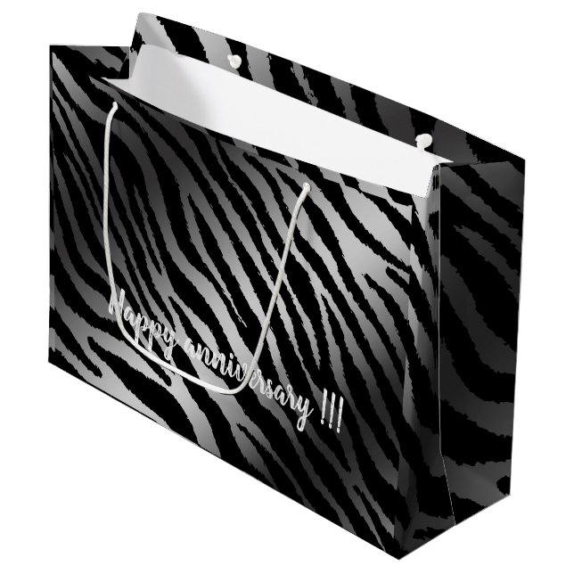 Grand Sac Cadeau Ligne noire moderne Zebra Silver (Devant Angle)