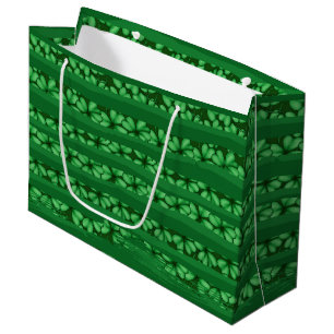 GRAND SAC CADEAU LIGNES DE RIBBON VERT ET SHAMROCK IRLANDAIS