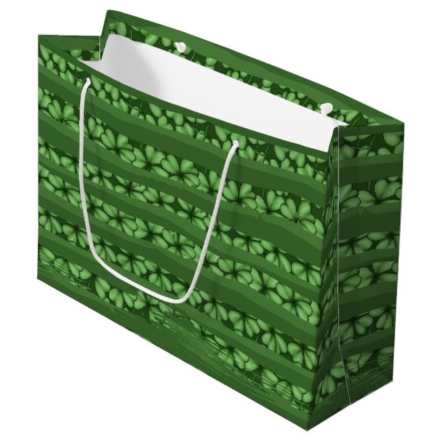 GRAND SAC CADEAU LIGNES DE RIBBON VERT ET SHAMROCK IRLANDAIS (Devant Angle)