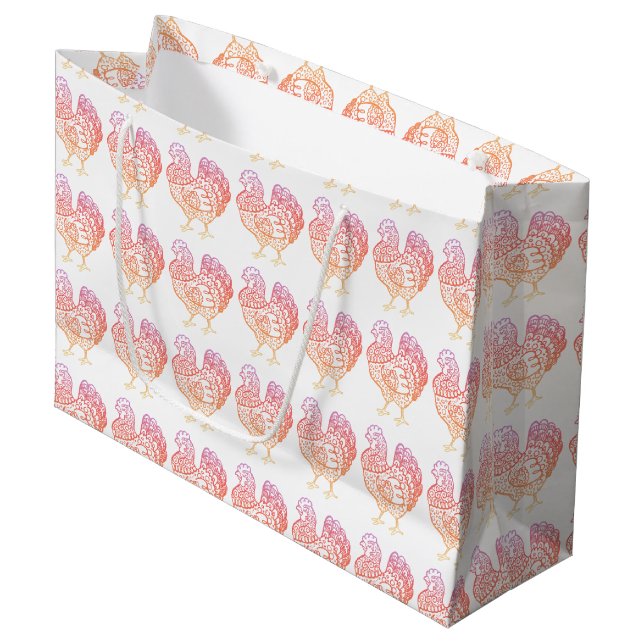 Grand Sac Cadeau Lineart de poulet orange (Devant Angle)