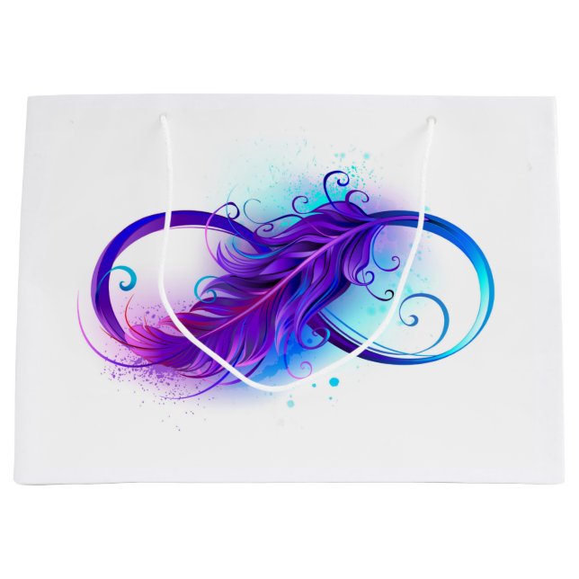 Grand Sac Cadeau L'infini avec plume violette (Devant)