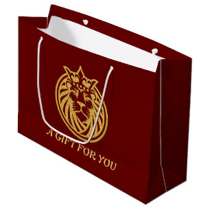 Grand Sac Cadeau Lion Avec Couronne - Style Or 4
