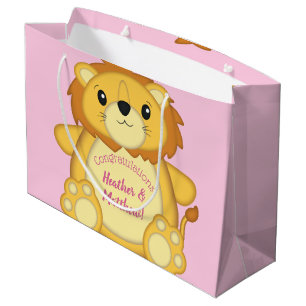 Grand Sac Cadeau Lion Baby shower rose
