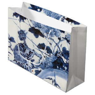 Grand Sac Cadeau Lion japonais vintage et pivoine