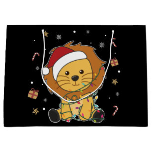 Grand Sac Cadeau Lion Noël Neige Animaux d'hiver Lions Gros Gif