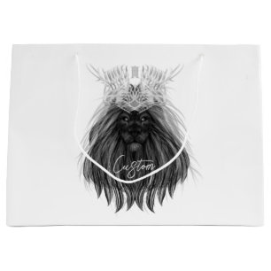 Grand Sac Cadeau Lion noir avec couronne Antlers et monogramme