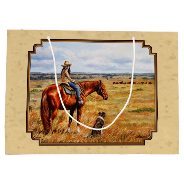 Grand Sac Cadeau Little Cowgirl on Cattle Horse Yellow (Dos)
