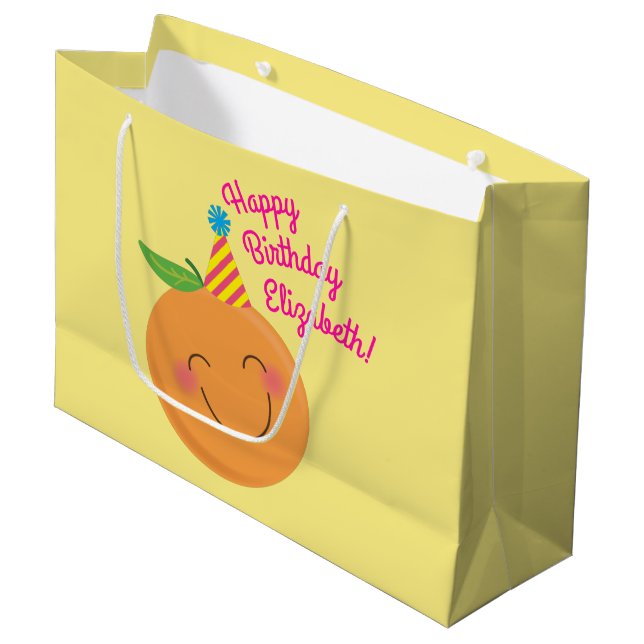 Grand Sac Cadeau Little Cutie Tangerine fête d'anniversaire (Devant Angle)