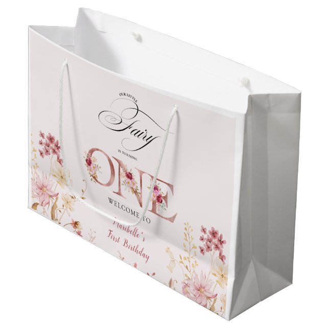 Grand Sac Cadeau Little Fairy Floral Garden First Birthday  (Devant Angle)