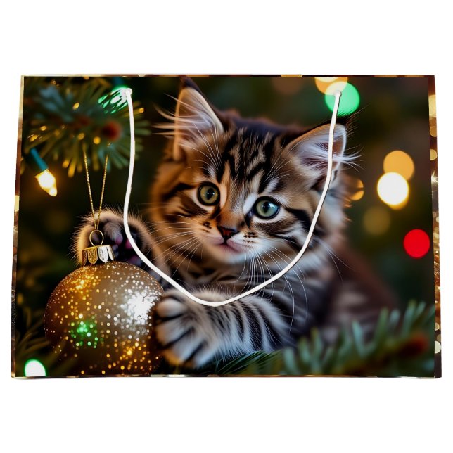 Grand Sac Cadeau Little Kitten on Christmas Tree   (Devant)