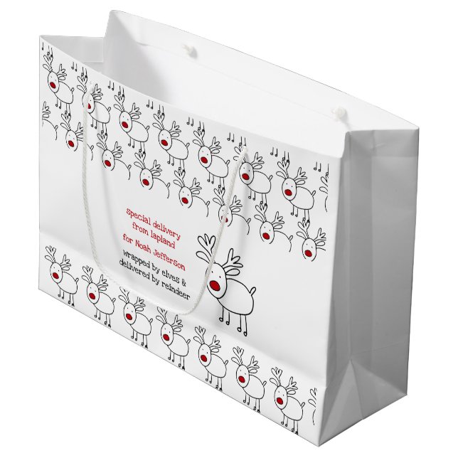 Grand Sac Cadeau Livraison spéciale des enfants Reindeer Doodle en  (Devant Angle)