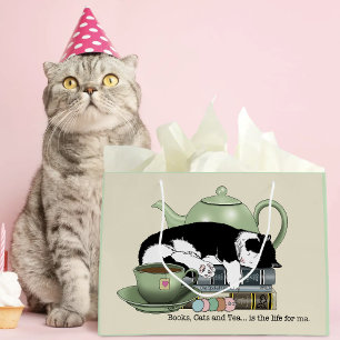 Grand Sac Cadeau Livres Confortables Chat Smoking Thé Mignon Théièr