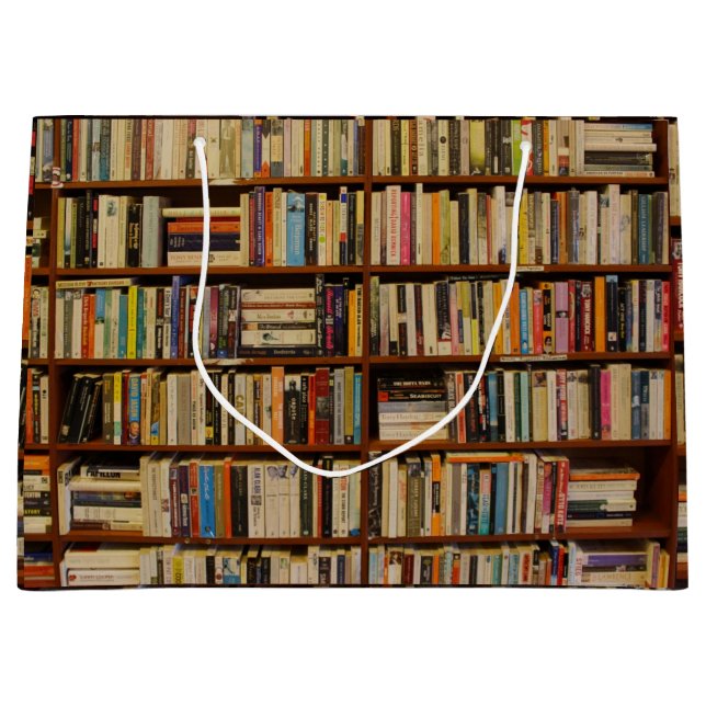 Grand Sac Cadeau Livres dans un motif de bibliothèque Enveloppement (Devant)