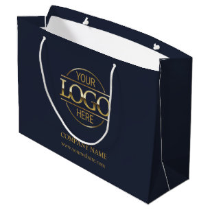 Grand Sac Cadeau Logo commercial de marque Marine Blue & Gold