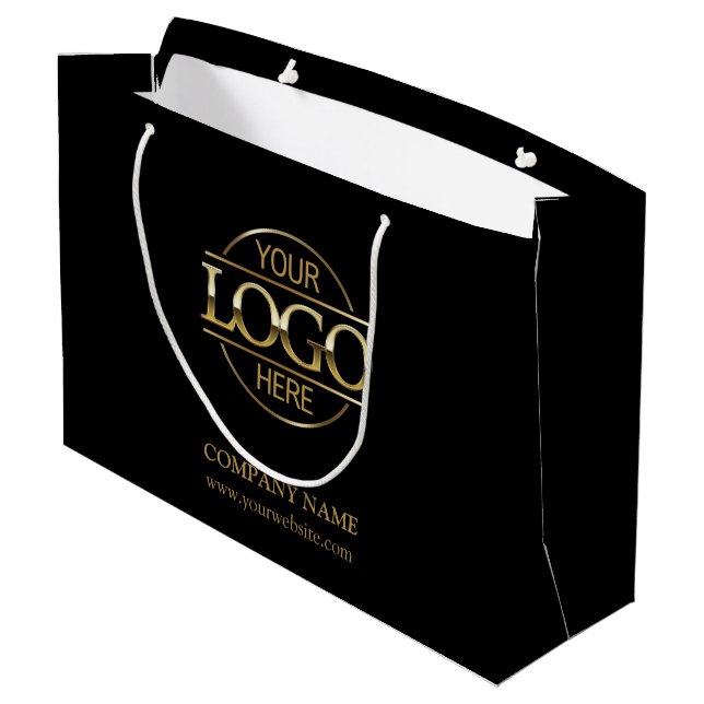 Grand Sac Cadeau Logo d'affaires Black & Gold de marque promotionne (Dos Angle)