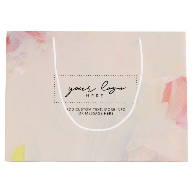 Grand Sac Cadeau Logo de l'entreprise d'art abstrait rose et corail (Devant)