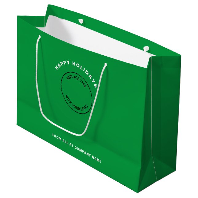 Grand Sac Cadeau Logo de l'entreprise Joyeux Noël vert (Devant Angle)
