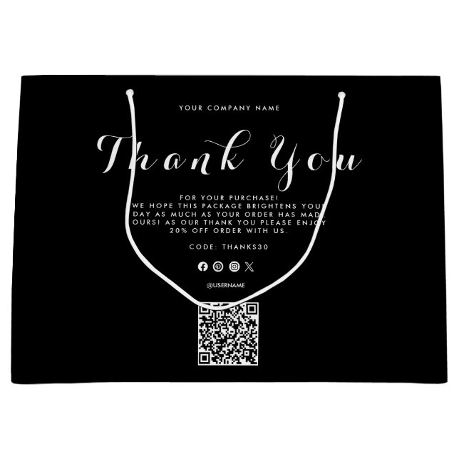 Grand Sac Cadeau Logo de l'entreprise Merci Code QR    (Devant)