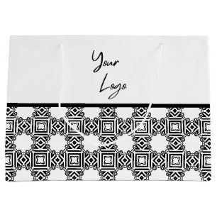 Grand Sac Cadeau Logo de société personnalisé motif noir blanc chic