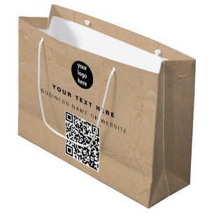 Grand Sac Cadeau Logo d'entreprise code QR Kraft Brun Rustique