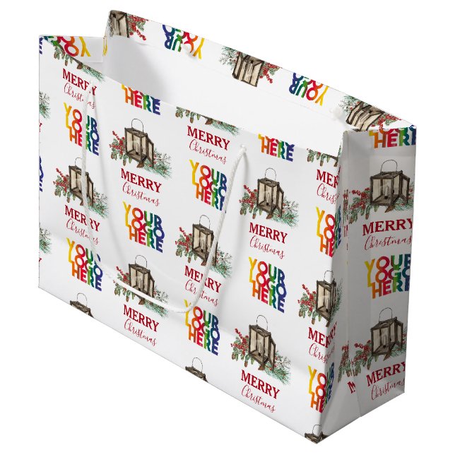 Grand Sac Cadeau Logo d'entreprise corporatif rustique de Noël  (Devant Angle)