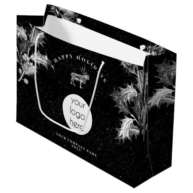 Grand Sac Cadeau Logo d'entreprise de vacances rustique noir blanc  (Devant Angle)